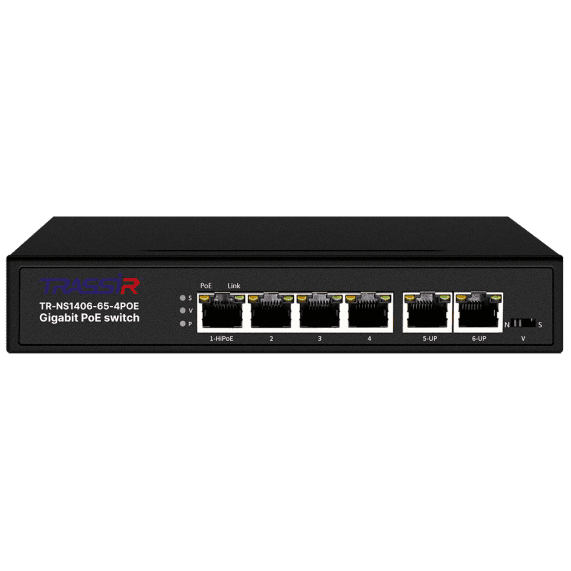 

Коммутатор Trassir TR-NS1406-65-4POE, кол-во портов: 4x1 Гбит/с, кол-во SFP/uplink: RJ-45 2x1 Гбит/с, PoE: 4x60 Вт (макс. 65 Вт) (TR-NS1406-65-4POE), TR-NS1406-65-4POE