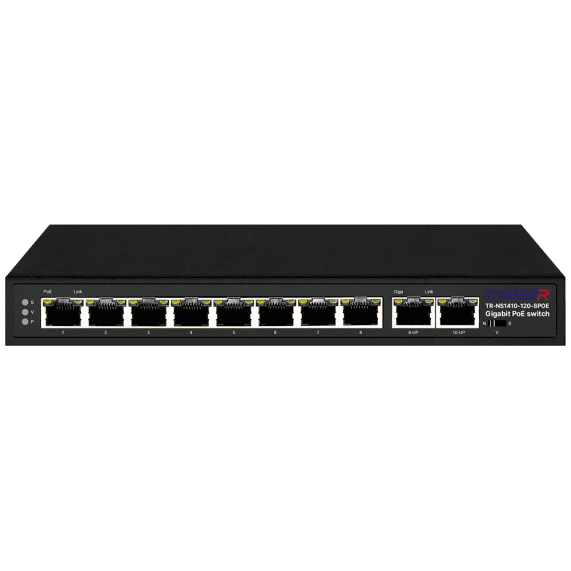 Коммутатор Trassir TR-NS1410-120-8POE, кол-во портов: 8x1 Гбит/с, кол-во SFP/uplink: RJ-45 2x1 Гбит/с, PoE: 8x90 Вт (макс. 120 Вт) (TR-NS1410-120-8POE)