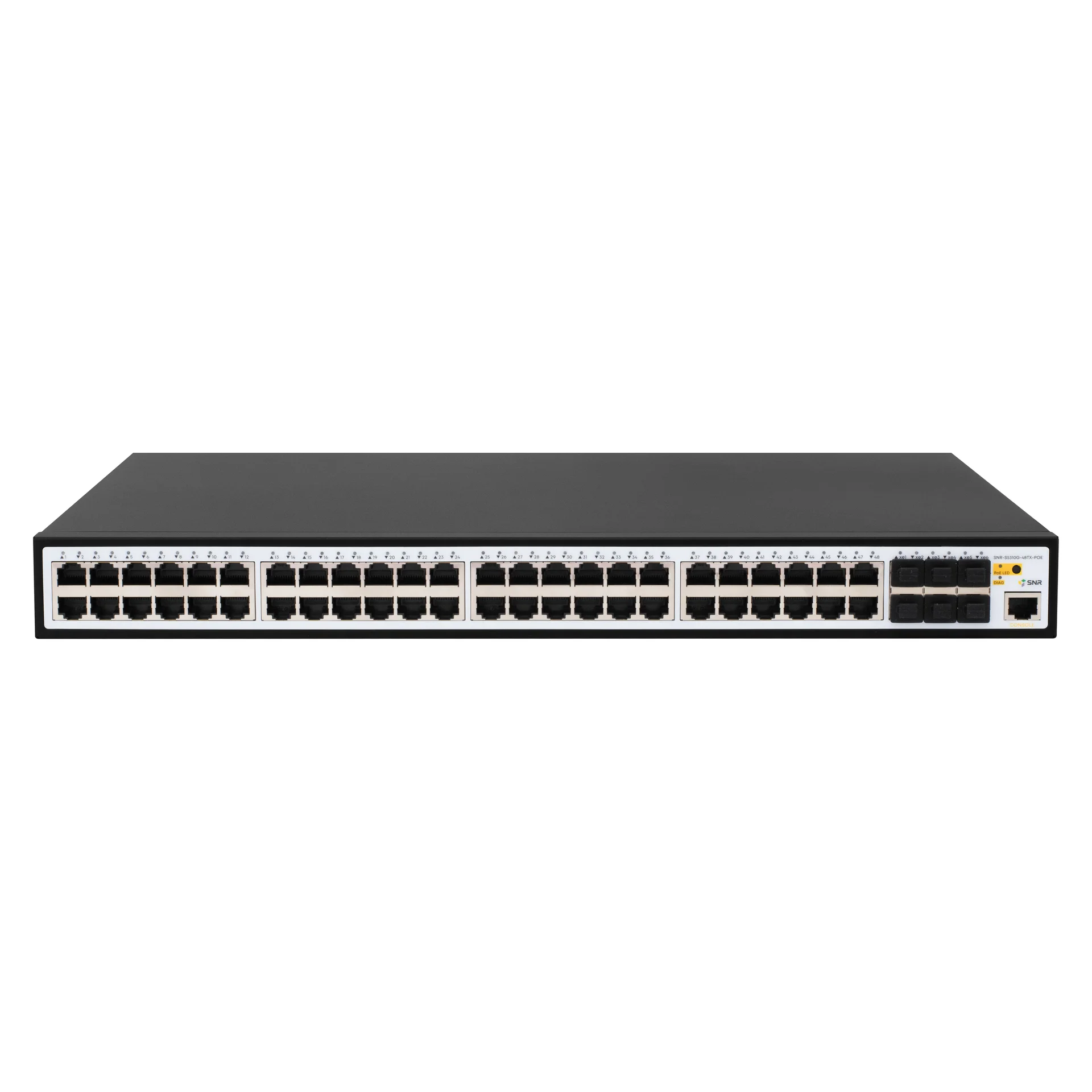 Коммутатор SNR S5310G-48TX-POE, управляемый, кол-во портов: 48x1 Гбит/с, кол-во SFP/uplink: SFP+ 6x10 Гбит/с, установка в стойку, PoE: 48x15 Вт (макс. 450 Вт) (SNR-S5310G-48TX-POE)