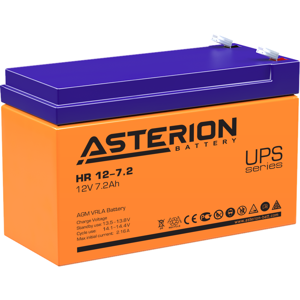 

Аккумуляторная батарея для ИБП Asterion HR 12-7.2, 12V, 7.2Ah (Asterion HR 12-7.2 F1), Синий/оранжевый, HR 12-7.2