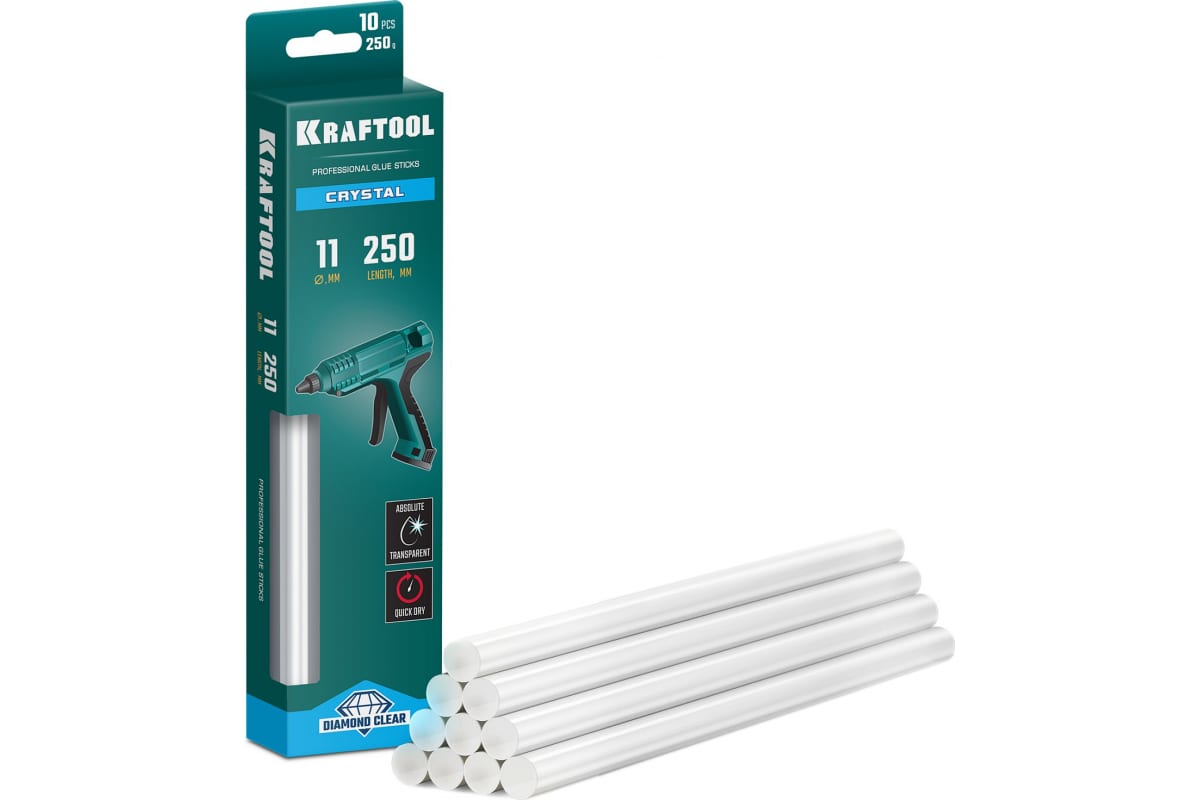 

Клеевые стержни Kraftool Crystal 11 мм x 250 мм, прозрачный, 10 шт. (06846-10)