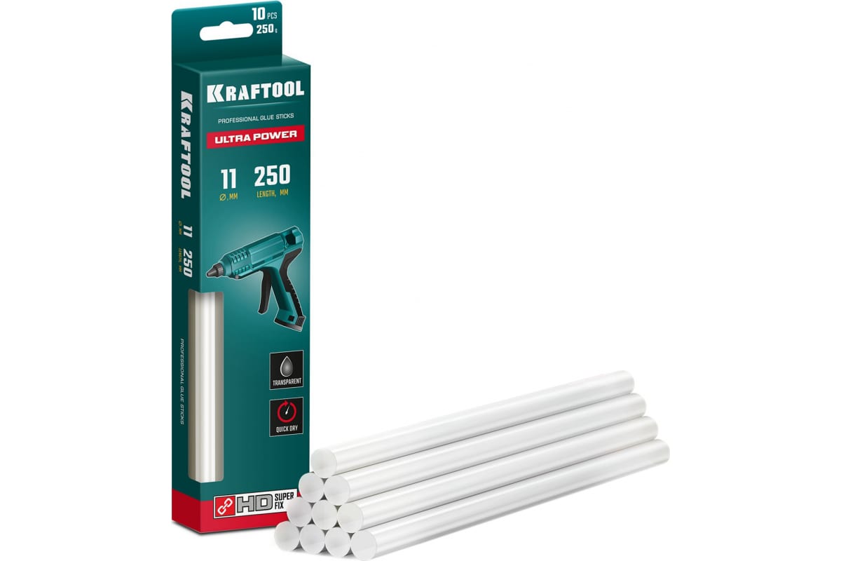 

Клеевые стержни Kraftool Ultra Power 11 мм x 250 мм, прозрачный, 10 шт. (06848-10)