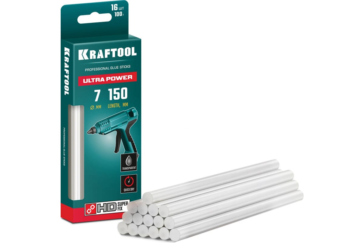 

Клеевые стержни Kraftool Ultra Power 7 мм x 150 мм, прозрачный, 16 шт. (06837-16)