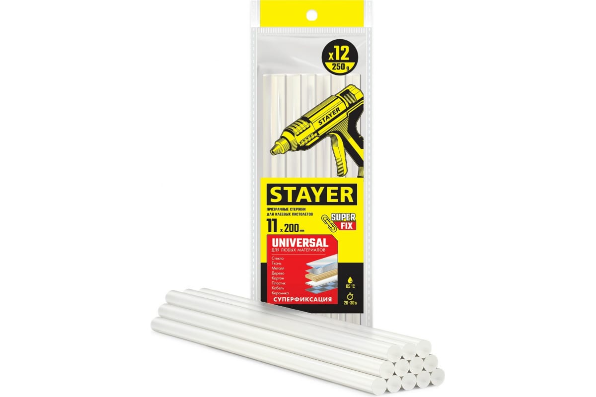 

Клеевые стержни Stayer Universal 11 мм x 200 мм, прозрачный, 12 шт. (06821-12)