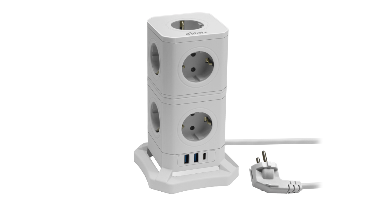 

Сетевой фильтр Ritmix RM-292C, 9, 2xUSB, 1xUSB Type-C, 2 м, белый, RM-292C