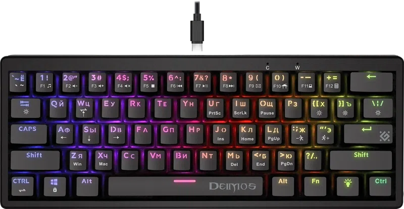 Клавиатура проводная Defender DEIMOS GK-303, механическая, TNT Brown, подсветка, USB, черный (45303) - фото 1