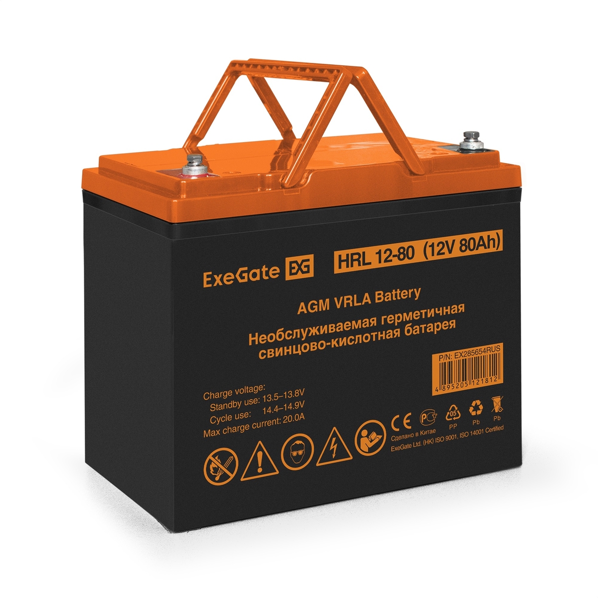 

Аккумуляторная батарея для ИБП Exegate HRL 12-80, 12V, 80Ah (EX285654RUS), Черный/оранжевый, 12-80