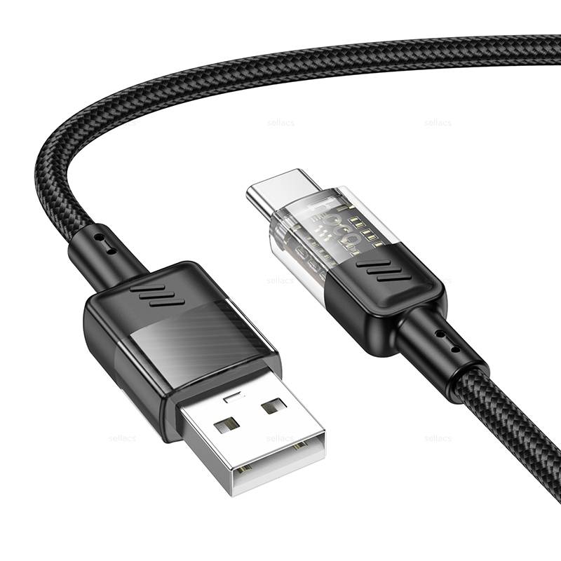 

Кабель USB-USB Type-C, быстрая зарядка, 3А, 1.2 м, черный, HOCO Spirit U129, U129