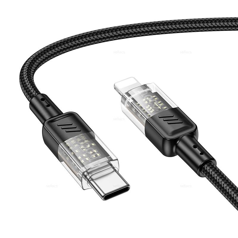 

Кабель USB Type-C-Lightning 8-pin, быстрая зарядка, 3А, 27 Вт, 1.2 м, черный, HOCO Spirit U129, U129