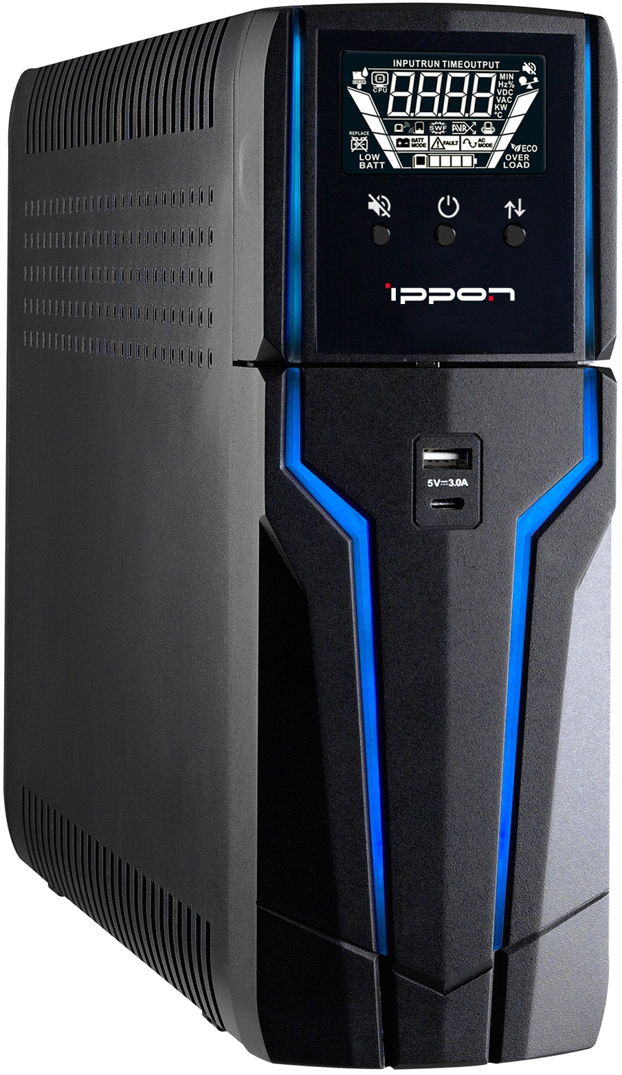 

ИБП Ippon Game Power Pro 1000, 1000 В·А, 600 Вт, EURO, розеток - 2, USB, черный (1908308), Game Power Pro 1000