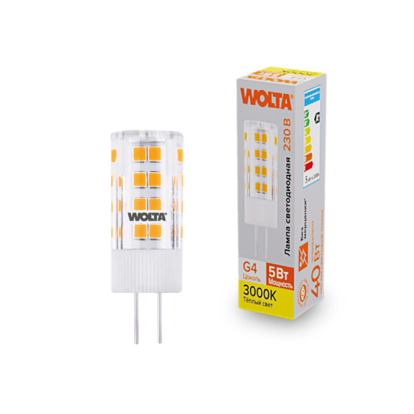 

Лампа светодиодная G4, JC, 220 В, 5 Вт, 460лм, 3000K/теплый, 80 Ra, Wolta WSTD-JC-220V5W3KG4-C (WSTD-JC-220V5W3KG4-C), WSTD-JC-220V5W3KG4-C