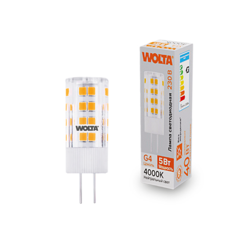

Лампа светодиодная G4, JC, 220 В, 5 Вт, 460лм, 4000K/нейтральный, 80 Ra, Wolta WSTD-JC-220V5W4KG4-C (WSTD-JC-220V5W4KG4-C), WSTD-JC-220V5W4KG4-C