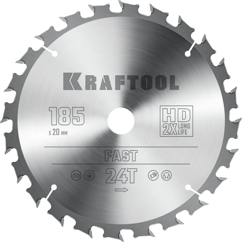 Пильный диск Kraftool Fast, ⌀185 мм x 20 мм по дереву, быстрый рез, 24T, 1 шт. (36950-185-20)