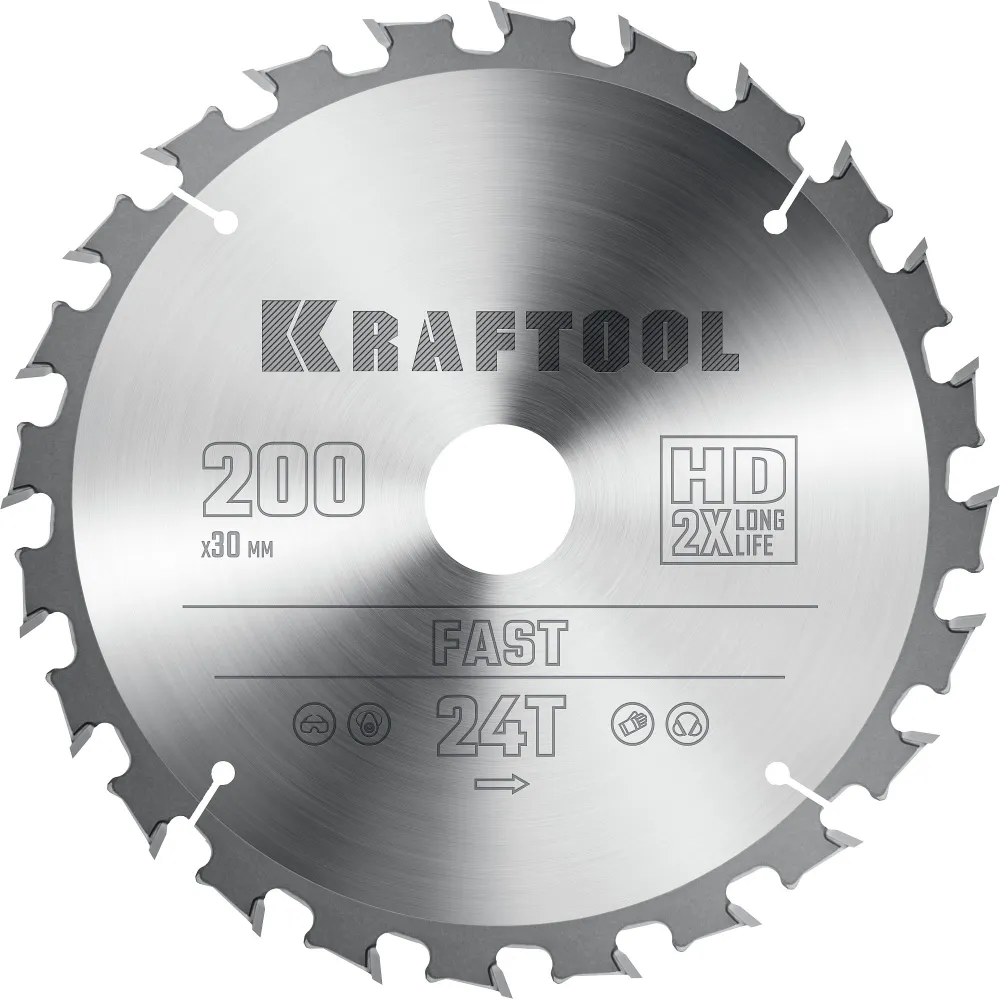 Пильный диск Kraftool Fast, ⌀200 мм x 30 мм по дереву, быстрый рез, 24T, 1 шт. (36950-200-30)