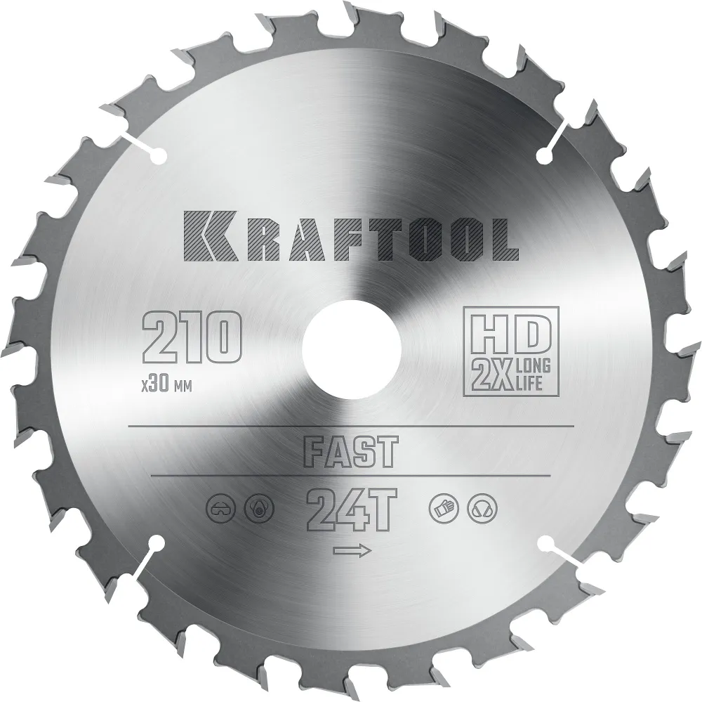Пильный диск Kraftool Fast, ⌀210 мм x 30 мм по дереву, быстрый рез, 24T, 1 шт. (36950-210-30)