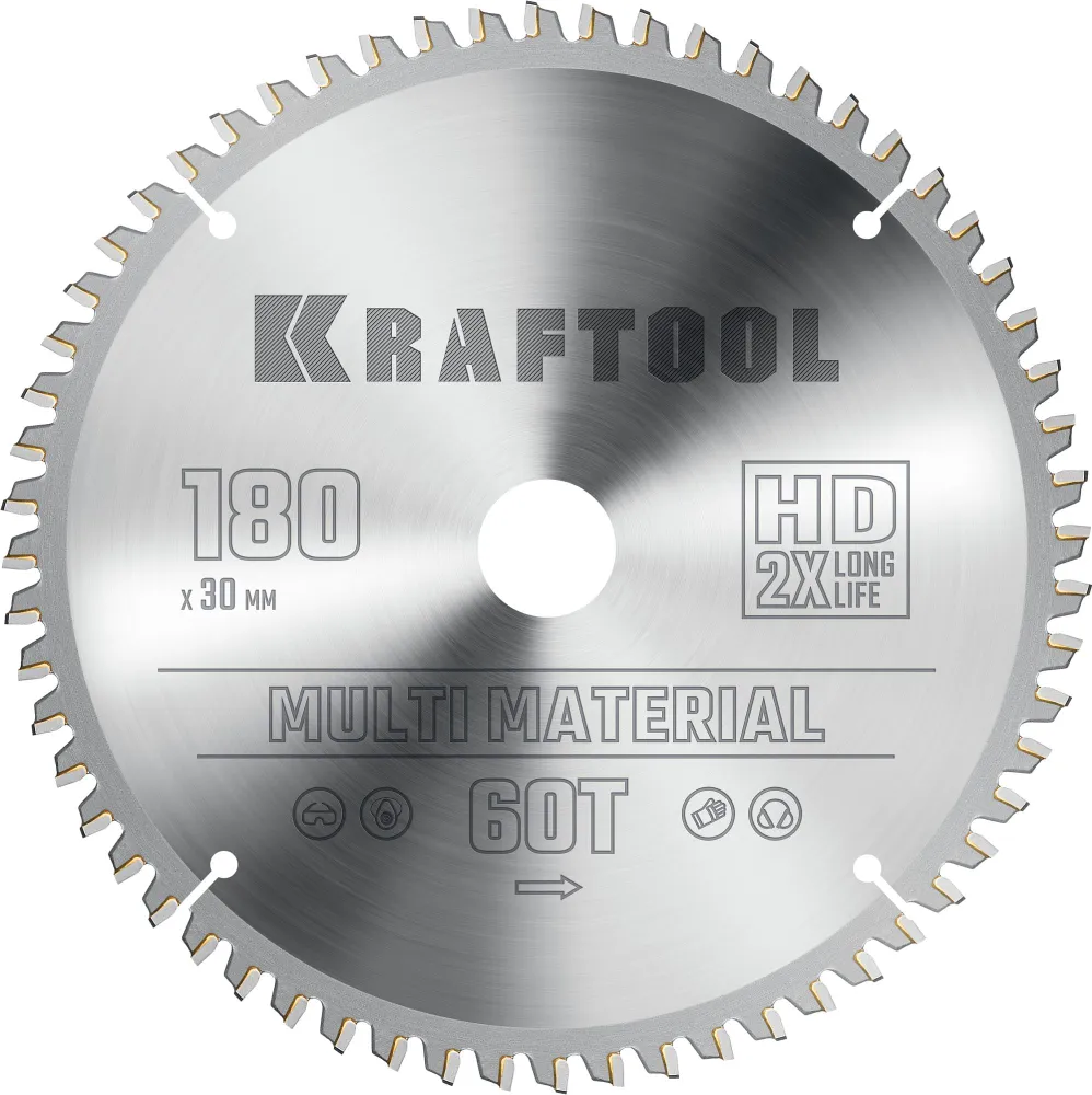 Пильный диск Kraftool Multi Material, ⌀180 мм x 30 мм по алюминию, идеальный рез, 60T, 1 шт. (36953-180-30)