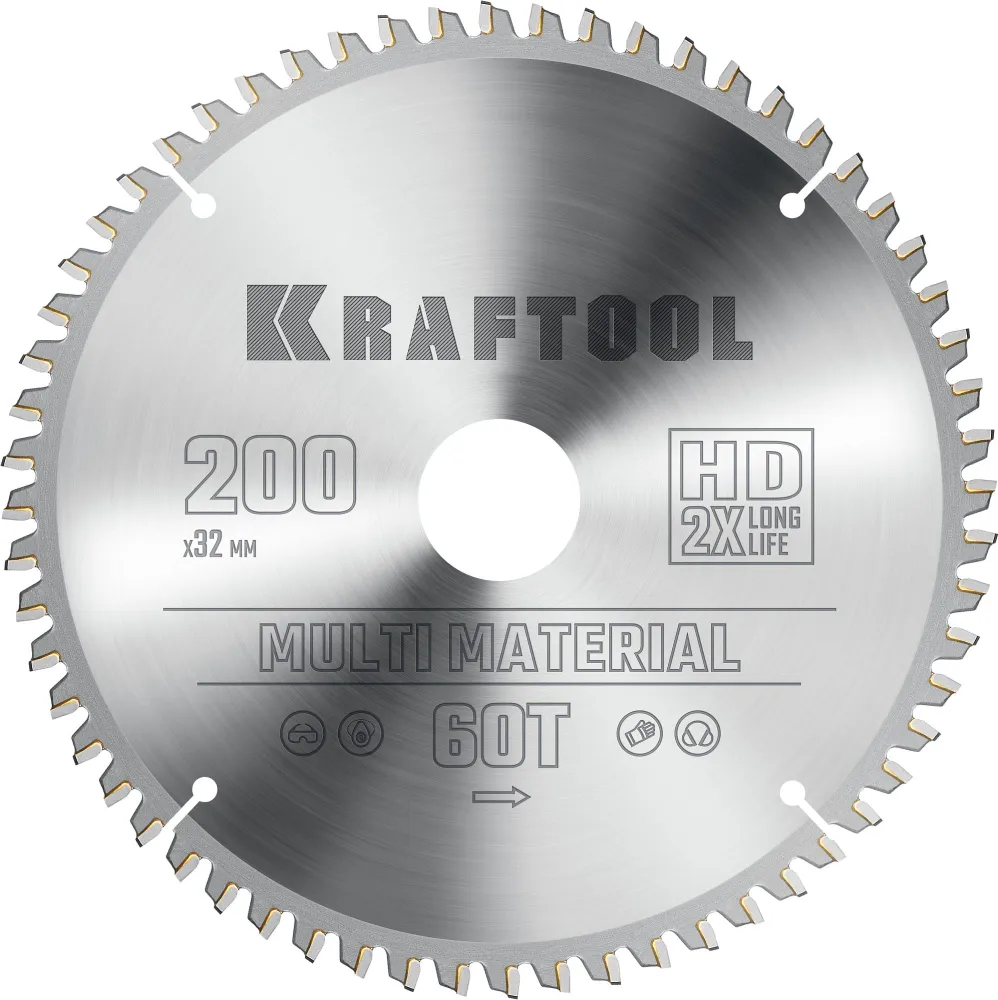 

Пильный диск Kraftool Multi Material, ⌀200 мм x 32 мм по алюминию, идеальный рез, 60T, 1 шт. (36953-200-32)