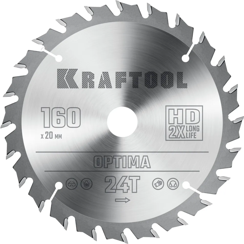 

Пильный диск Kraftool Optima, ⌀160 мм x 20 мм по дереву, оптимальный рез, 24T, 1 шт. (36951-160-20)
