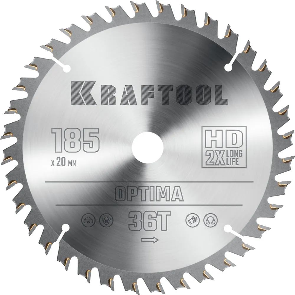 Пильный диск Kraftool Optima, ⌀185 мм x 20 мм по дереву, оптимальный рез, 36Т, 1 шт. (36951-185-20)