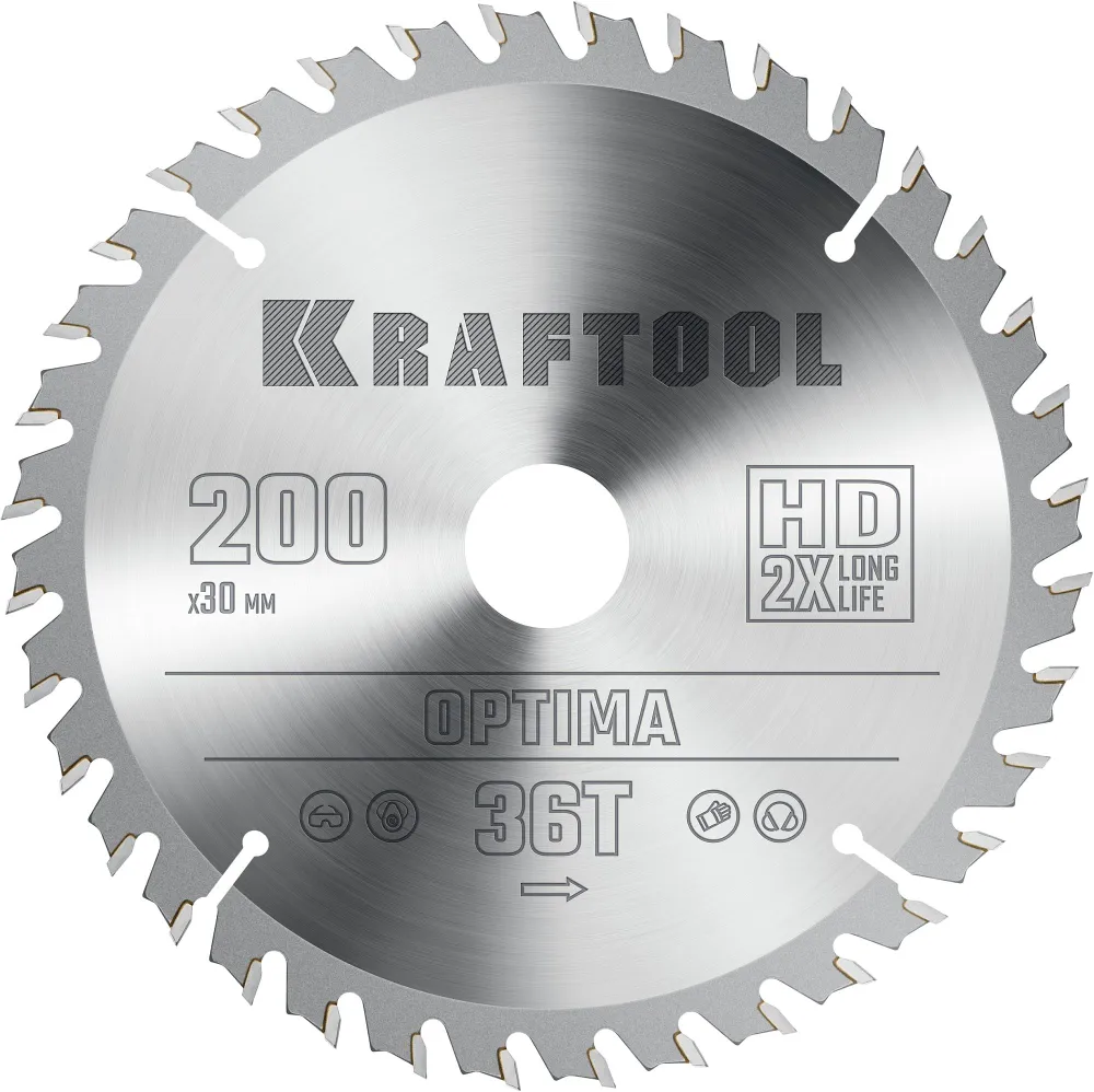 Пильный диск Kraftool Optima, ⌀200 мм x 30 мм по дереву, оптимальный рез, 36Т, 1 шт. (36951-200-30)
