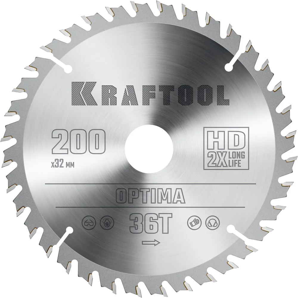 Пильный диск Kraftool Optima, ⌀200 мм x 32 мм по дереву, оптимальный рез, 36Т, 1 шт. (36951-200-32)