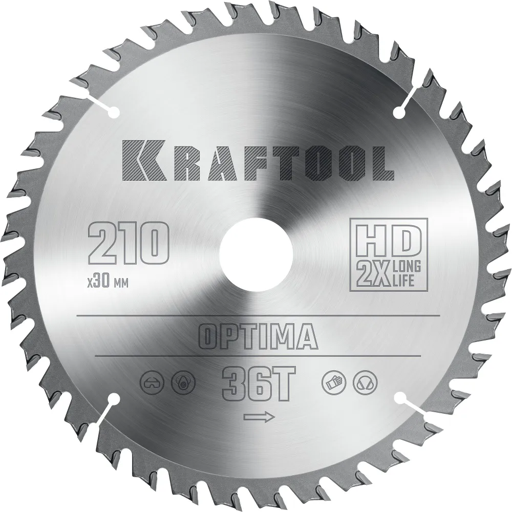 Пильный диск Kraftool Optima, ⌀210 мм x 30 мм по дереву, оптимальный рез, 36Т, 1 шт. (36951-210-30)