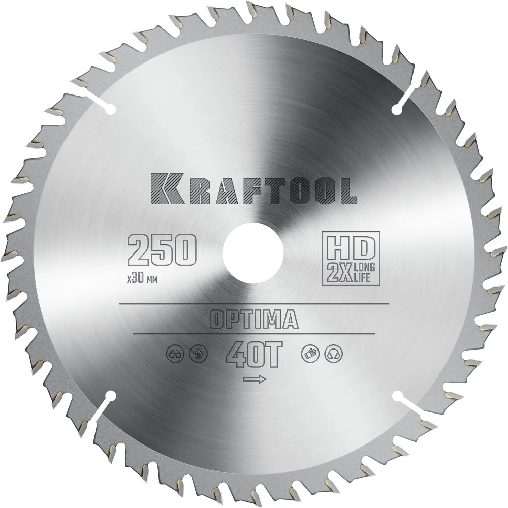 

Пильный диск Kraftool Optima, ⌀250 мм x 30 мм по дереву, оптимальный рез, 40Т, 1 шт. (36951-250-30)