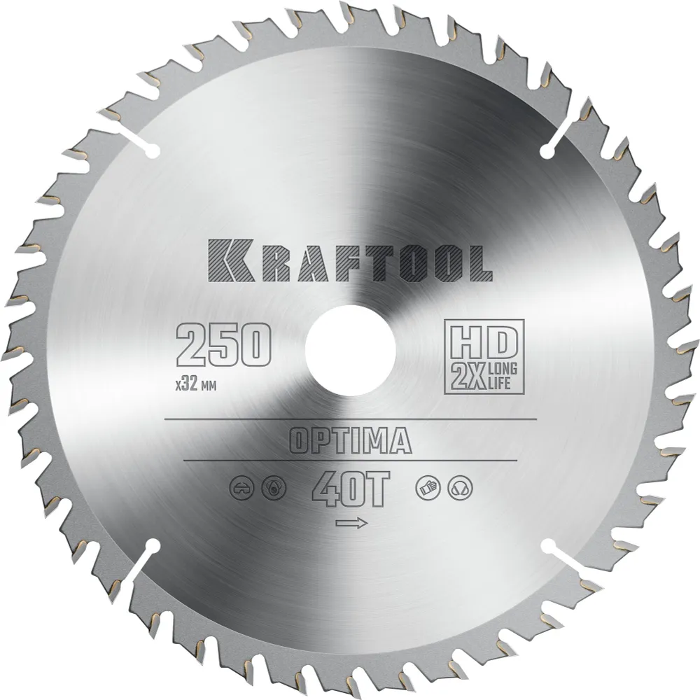 Пильный диск Kraftool Optima, ⌀250 мм x 32 мм по дереву