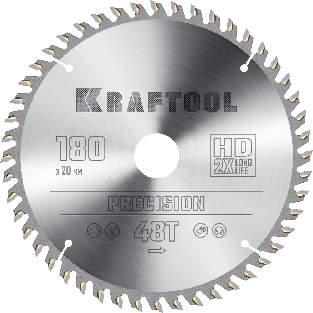Пильный диск Kraftool Precission, ⌀180 мм x 20 мм по дереву, чистый и точный рез, 48Т, 1 шт. (36952-180-20)