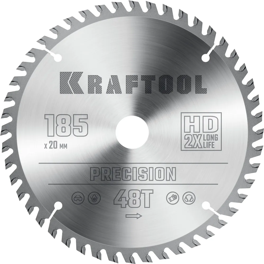 Пильный диск Kraftool Precission, ⌀185 мм x 20 мм по дереву, чистый и точный рез, 48Т, 1 шт. (36952-185-20)