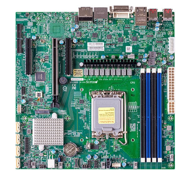 

Материнская плата Supermicro X13SAZ-Q, 1xSocket1700, Intel Q670E, 4xDDR5, PCI-Ex16, 1xM.2-PCI-E, 4SATA3 RAID 0/1/5/10, 2.0-ch, 2x2.5GLAN, 4xUSB 2.0, 2xUSB 3.1, DVI, HDMI, DisplayPort, mATX, Bulk (MBD-X13SAZ-Q-B), X13SAZ-Q