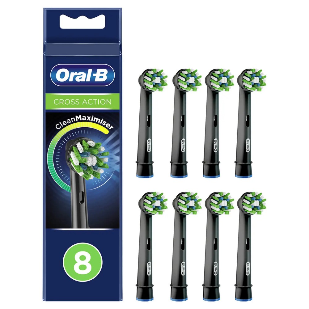 

Набор насадок Oral-B CrossAction Black CleanMaximiser для Oral-B, черный, 8 шт. (4210201325529), CrossAction Black CleanMaximiser