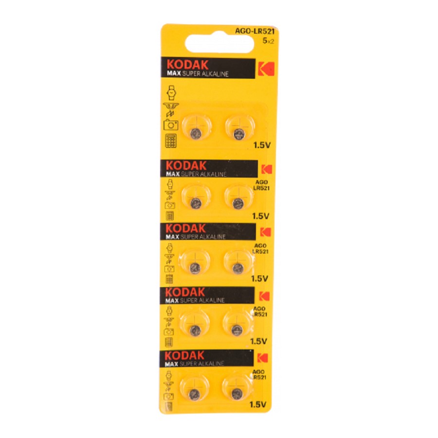 Батарея Kodak Max Button Cell, AG0 / 379A / LR521, 1.5V, 10 шт. (B0044705) - фото 1