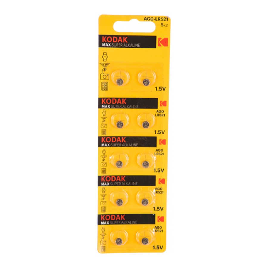 

Батарея Kodak Max Button Cell, AG0 / 379A / LR521, 1.5V, 10 шт. (B0044705)