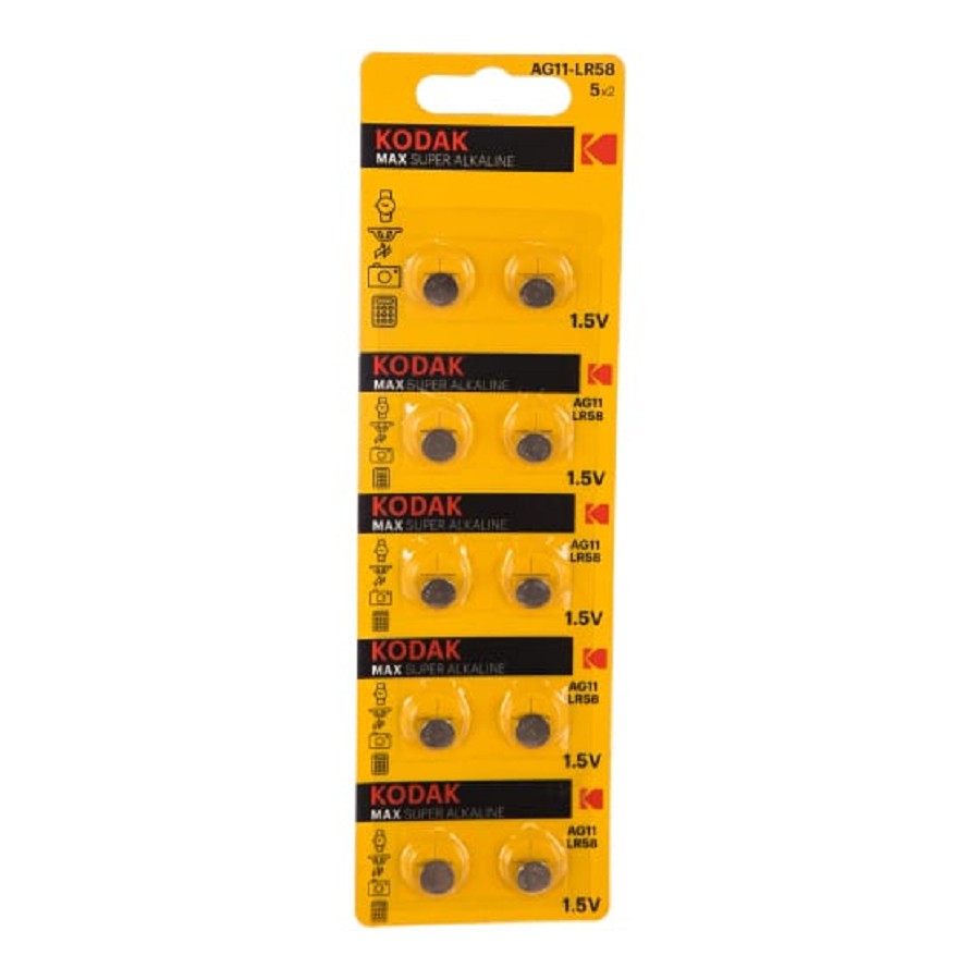 

Батарея Kodak Max Button Cell, LR58, AG11, LR721, G11, 1.5V, 10 шт. (B0044716)