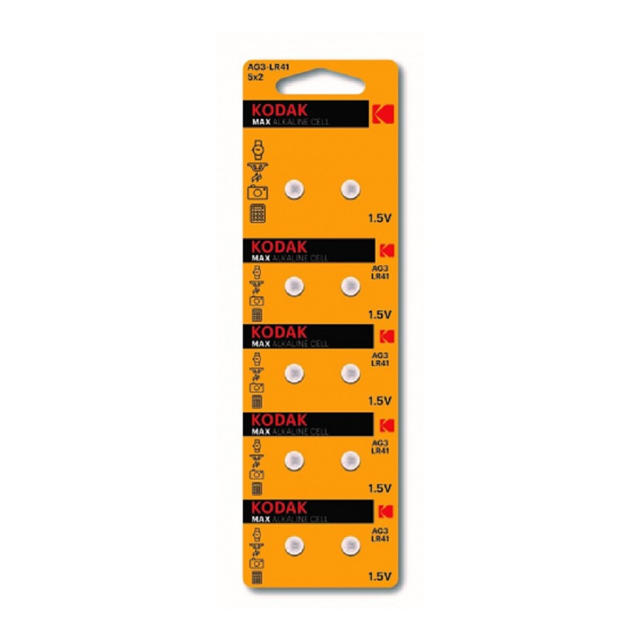 

Батарея Kodak Max Button Cell, AG3/LR736/LR41/392A/192, 1.5V, 10 шт. (B0044708)