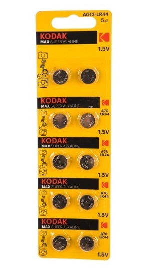 

Батарея Kodak AG13/LR1154/LR44/357A/A76, 1.55V, 10 шт. (B0044718)