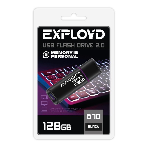 

Флешка 128Gb USB 2.0 EXPLOYD 670, черный (EX-128GB-670-Black)