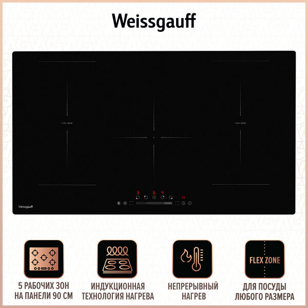

Индукционная варочная панель WEISSGAUFF HI 950 BSC, 5 конфорок, черный (431814), Черная, HI 950 BSC