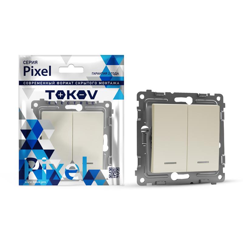Выключатель Tokov Electric Pixel TKE-PX-V2I-C02, 2кл., индикатор/подсветка, скрытый монтаж, механизм с накладкой без рамки, бежевый (TKE-PX-V2I-C02)