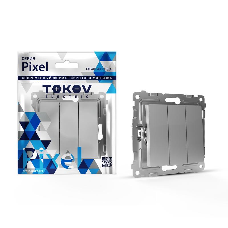 Выключатель Tokov Electric Pixel TKE-PX-V3-C03, 3кл., скрытый монтаж, механизм с накладкой без рамки, алюминий (TKE-PX-V3-C03)