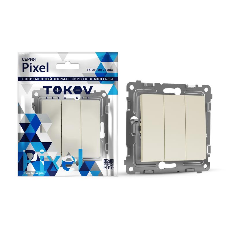 Выключатель Tokov Electric Pixel TKE-PX-V3-C02, 3кл., скрытый монтаж, механизм с накладкой без рамки, бежевый (TKE-PX-V3-C02)