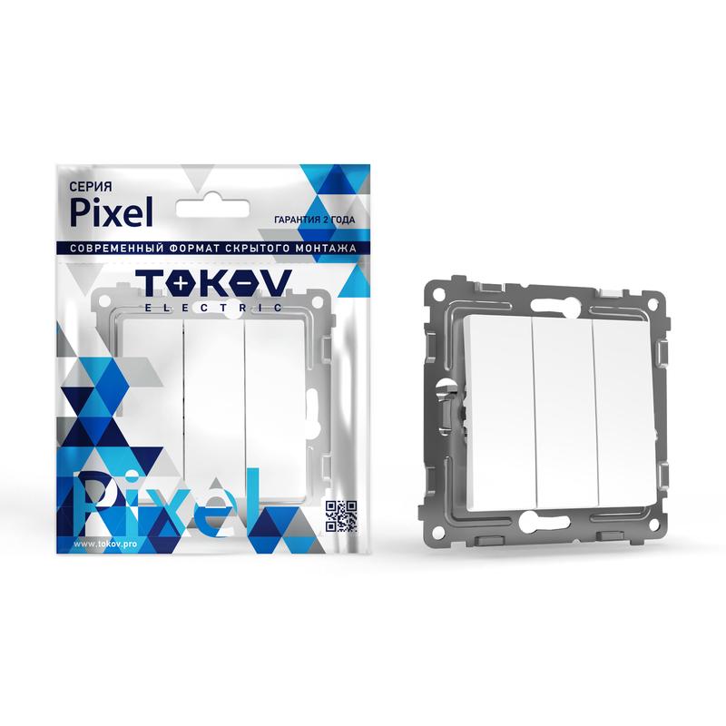 Выключатель Tokov Electric Pixel TKE-PX-V3-C01, 3кл., скрытый монтаж, механизм с накладкой без рамки, белый (TKE-PX-V3-C01)