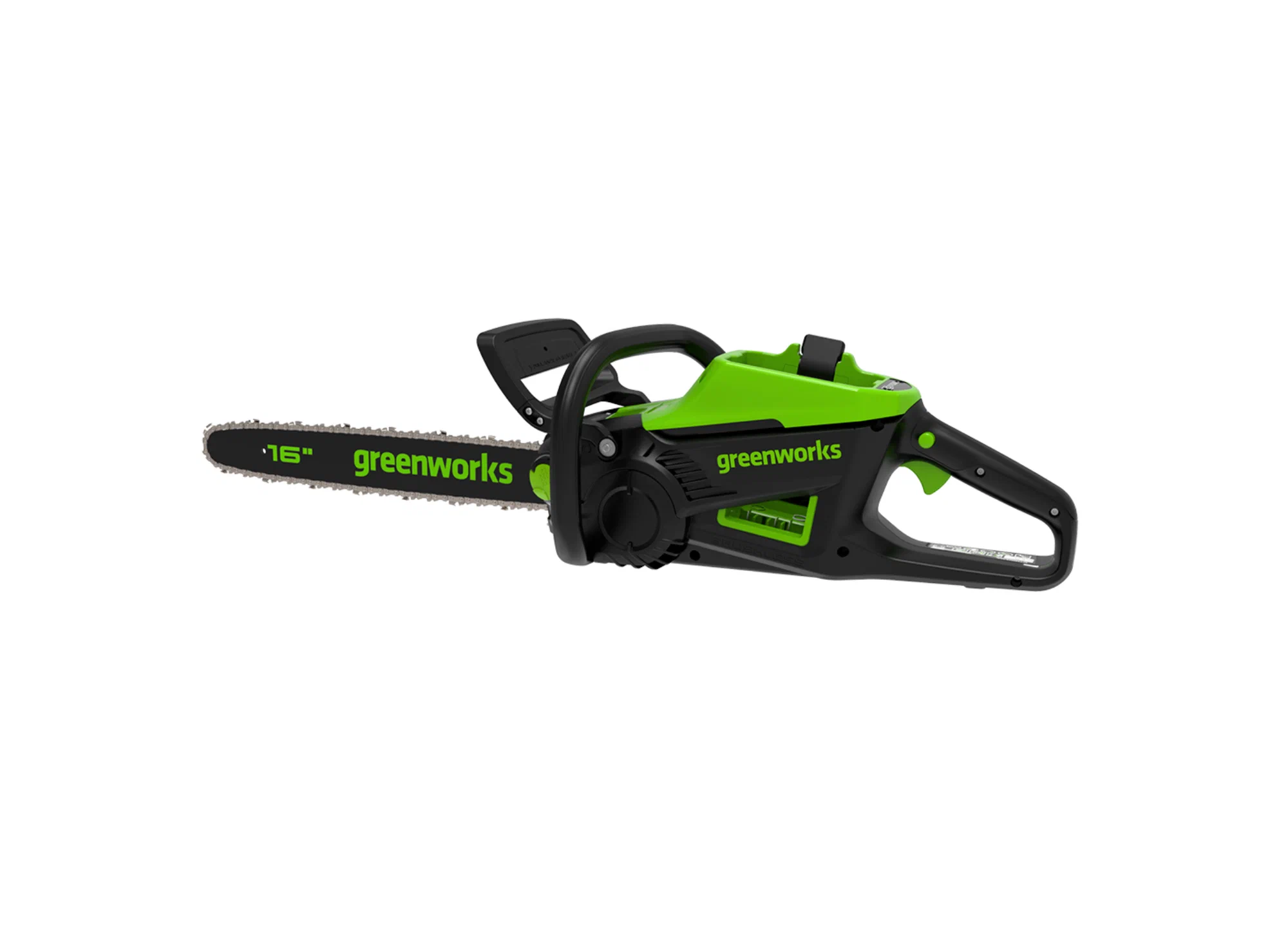 

Пила цепная Greenworks GD60CS25, 2.5 кВт, бесщеточный, шина 40 см, шаг 3/8 дюйма, аккумуляторная, 60 В, 4 А·ч, Li-Ion, 4.75 кг, без АКБ и ЗУ (2008907), GD60CS25