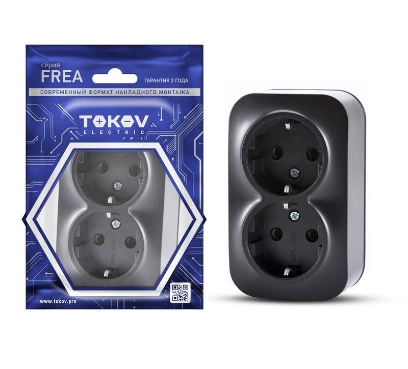 

Розетка TOKOV ELECTRIC Frea, открытый монтаж, 2-х постовая, с з/к, 16А, в сборе, IP20, карбон, 1 шт. (TKE-FR-R2Z-C14)