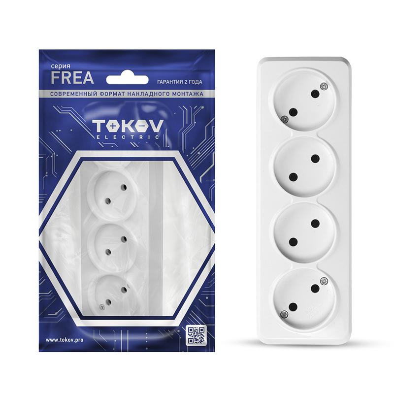

Розетка TOKOV ELECTRIC Frea, открытый монтаж, 4-х постовая, 16А, в сборе, IP20, белый, 1 шт. (TKE-FR-R4-C01)