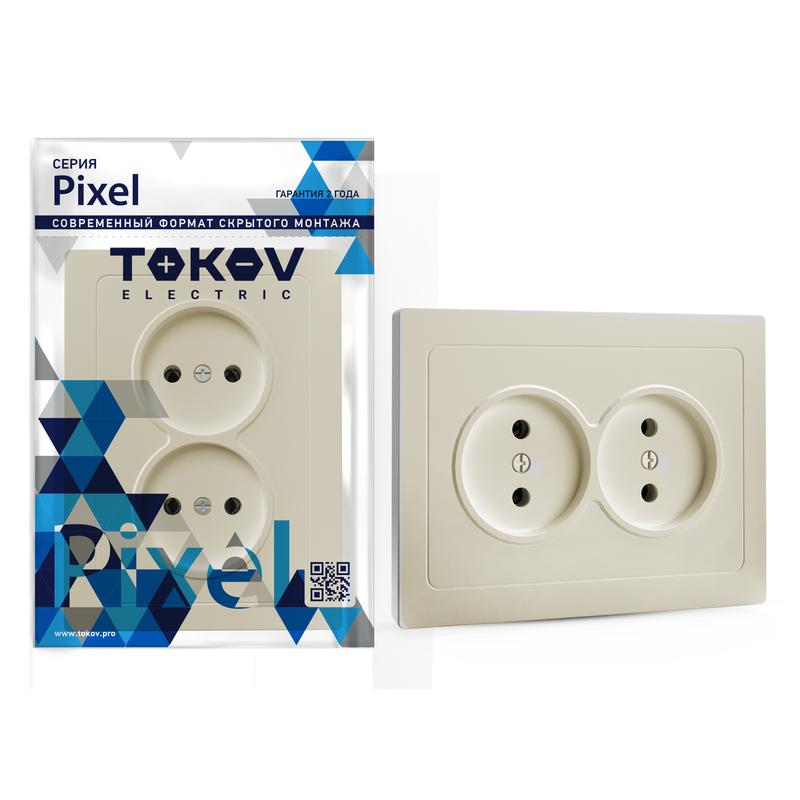 Розетка TOKOV ELECTRIC Pixel, скрытый монтаж, 2-х постовая, 16А, в сборе, IP20, бежевый, 1 шт. (TKE-PX-R2F-C02) - фото 1