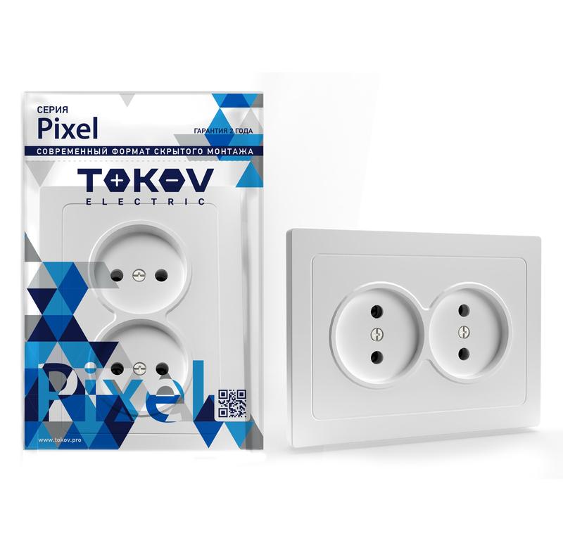 Розетка TOKOV ELECTRIC Pixel, скрытый монтаж, 2-х постовая, 16А, в сборе, IP20, белый, 1 шт. (TKE-PX-R2F-C01) - фото 1