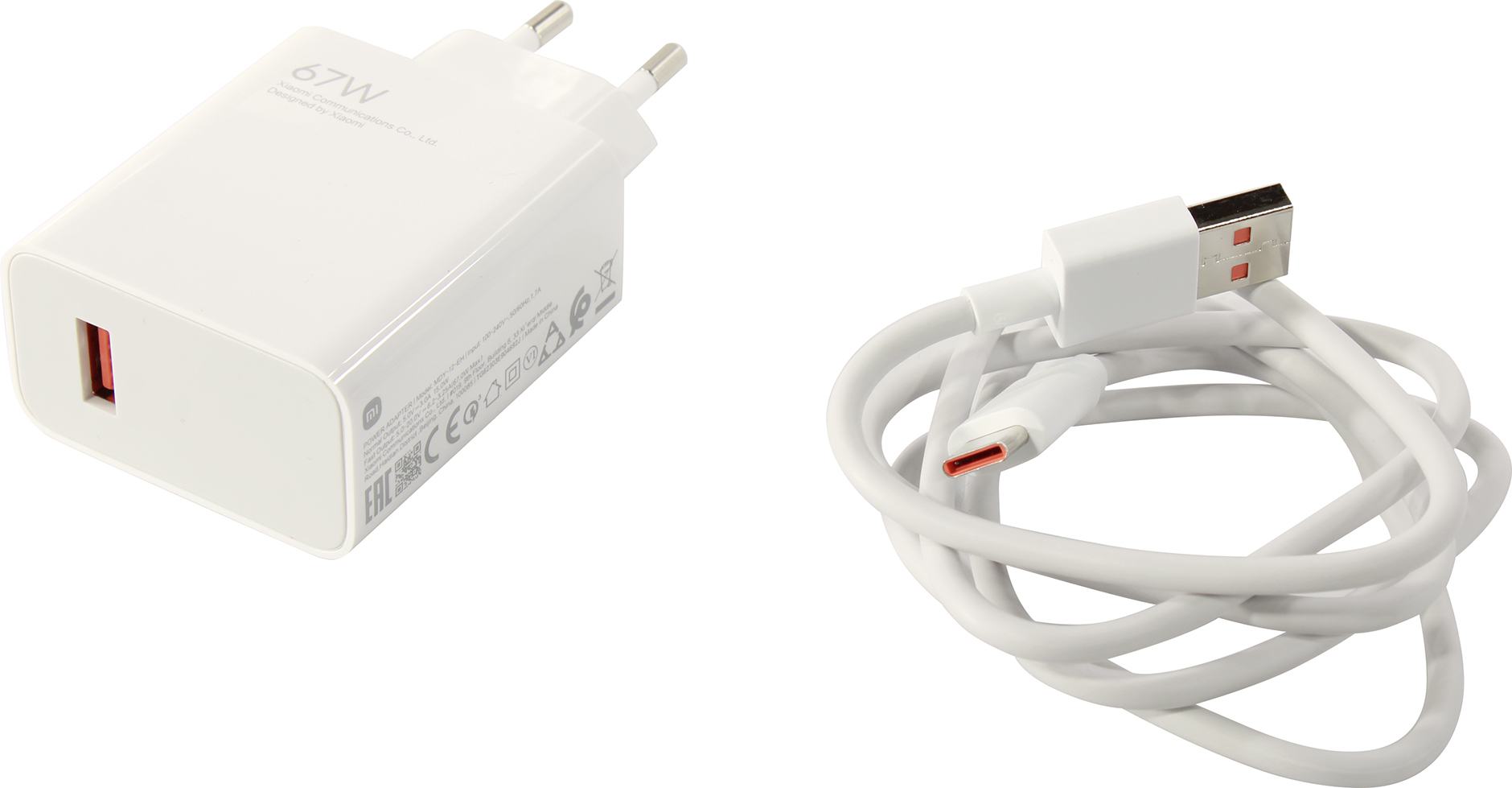 

Сетевое зарядное устройство Xiaomi 67W Charging Combo 67 Вт, USB, белый (BHR6035EU), кабель USB Type A/USB Type C, 67W Charging Combo