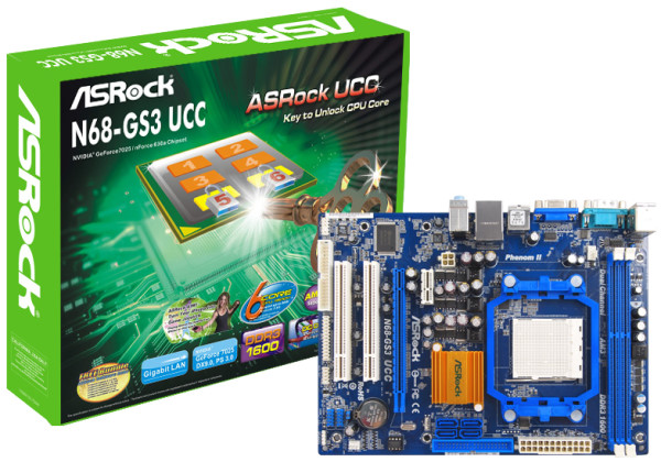 Материнская плата ASRock N68-GS3 UCC, SocketAM3, NVIDIA GeForce 7025, mATX